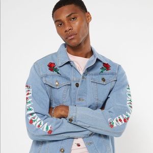 Light Wash Rose Worldwide Embroidered Jean Jacket